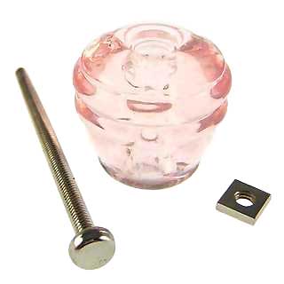 1 1/8 Inch Art Deco Depression Pink Barrel Shape Glass Knobs