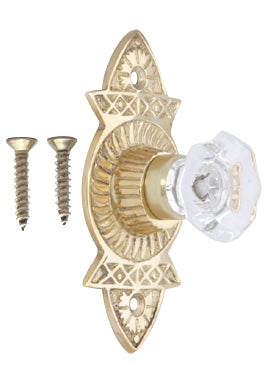 1 3/8 Inch Crystal Octagon Knob Eastlake Backplate (Polished Brass)
