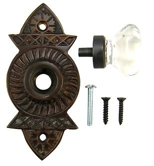 1 3/8 Inch Crystal Octagon Knob Eastlake Backplate (Oil Rubbed Bronze Finish)