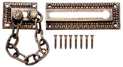 Egg & Dart Pattern Solid Brass Door Chain Guard (Antique Brass Finish)