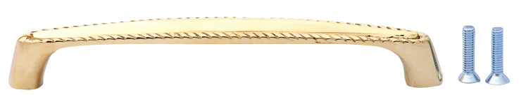 5 1/2 Inch Overall (5 Inch c-c) Solid Brass Georgian Roped Style Pull (Polished Brass Finish)