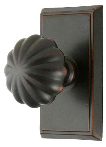 Solid Brass Melon Door Knob Set With Rectangular Rosette