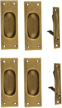 New Traditional Square Pattern Double Pocket Passage Style Door Set (Antique Brass)