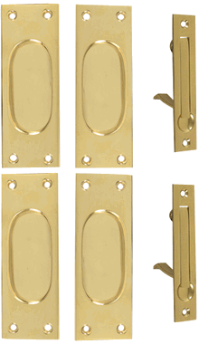 New Traditional Square Pattern Double Pocket Passage Style Door Set (Polished Brass)