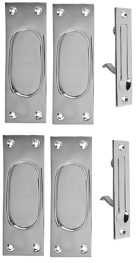 New Traditional Square Pattern Double Pocket Passage Style Door Set (Polished Chrome)