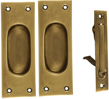 New Traditional Square Pattern Single Pocket Passage Style Door Set (Antique Brass Finish)