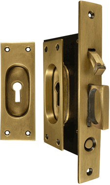 New Traditional Square Pattern Single Pocket Privacy (Lock) Style Door Set (Antique Brass)