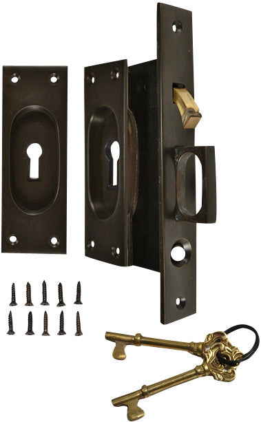 New Traditional Square Pattern Single Pocket Privacy (Lock) Style Door Set (Oil Rubbed Bronze)