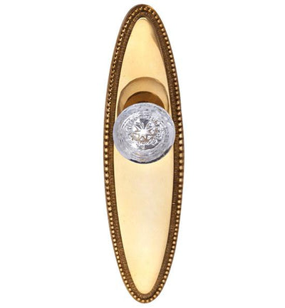Vassar Crystal Glass Door Knob Set with Beaded Oval Backplate