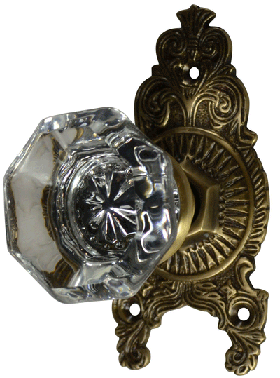 Octagon Glass Ornate Victorian Style Door Knob Set