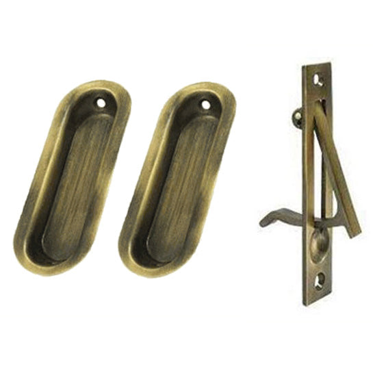 Oval Style Single Pocket Passage Style Door Set (Antique Brass Finish)