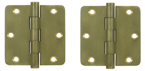 Pair 3 1/2 Inch X 3 1/2 Inch Solid Brass Hinge Interchangeable Finials (1/4 Radius Corner, Bronze Medium Finish)