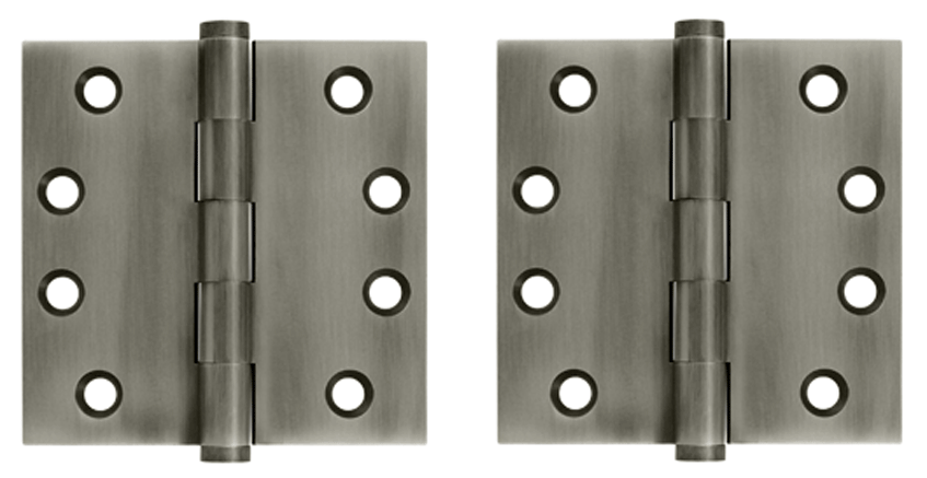 Pair 4 Inch X 4 Inch Solid Brass Hinge Interchangeable Finials (Square Corner, Antique Nickel Finish)
