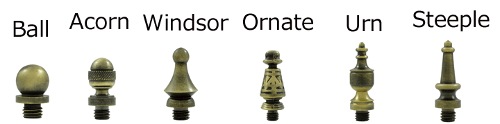 Pair 4 Inch X 4 Inch Solid Brass Hinge Interchangeable Finials (Square Corner, Unlacquered Brass Finish)