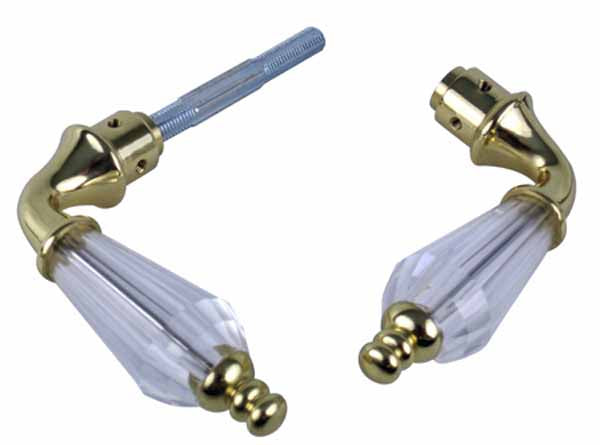Crystal Lever Door Knobs in Polished Brass Finish - Spare Set with Spindle