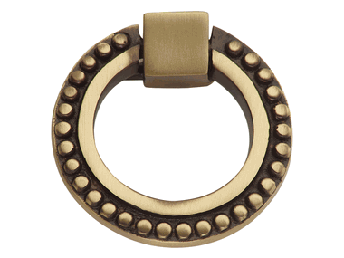 2 Inch Solid Brass Beaded Drawer Ring Pull (Antique Brass)