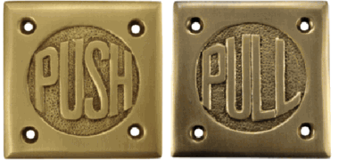 2 3/4 Inch Brass Classic American "Pull" & "Push" Signs (Antique Brass Finish)