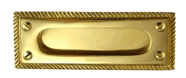 Rectangular Georgian Roped Solid Brass Pocket Door Pull or Sash Lift (Several Finishes Available)