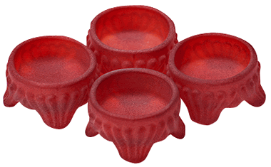 Red Frosted Glass Salt Cellar Set of 4 - Caprice Pattern (Cambridge Glass)
