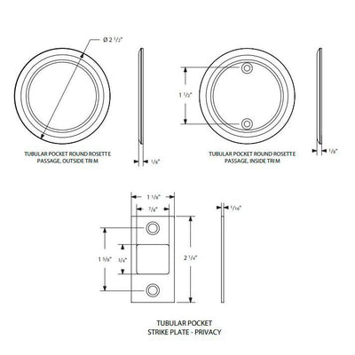 Round Solid Brass Pocket Door Tubular Privacy Set (Several Finish Options)