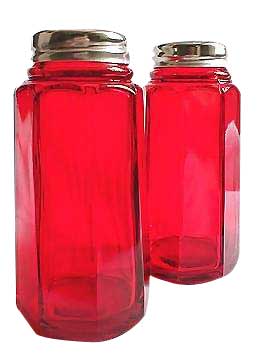 Salt and Pepper Shakers - Ruby Red Glass Panel Pattern