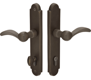 Solid Brass Arched Euro Keyed Style Multi Point Lock Trim (Medium Bronze Finish)