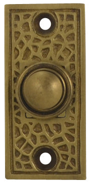 Craftsman Style Doorbell Button In Solid Brass (Antique Brass Finish)