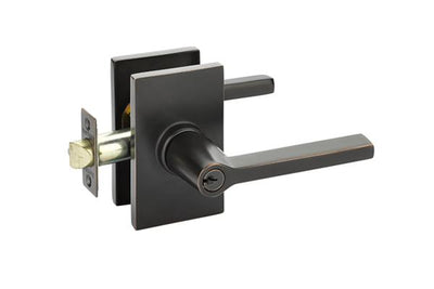 Solid Brass Helios Key In Door Lever with Modern Rectangular Rosette