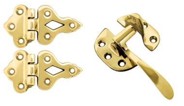 Solid Brass Left Hand Hoosier or Ice Box Hardware 4-Piece Set (Polished Brass Finish)