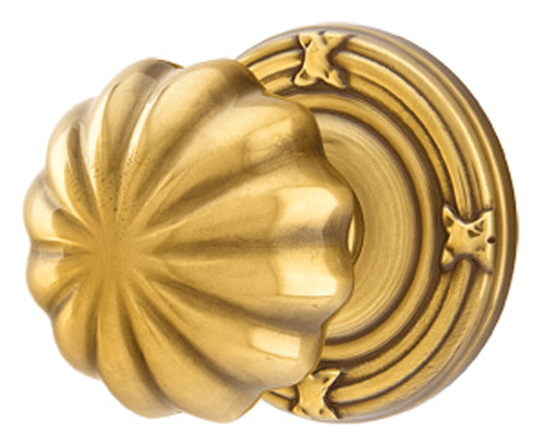 Solid Brass Melon Door Knob Set With Ribbon & Reed Rosette