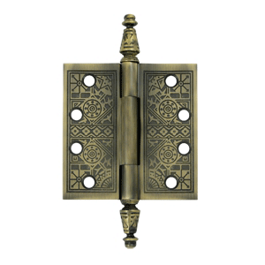 DELTANA 4 X 4 Inch Solid Brass Ornate Finial Style Hinge Antique Brass Finish