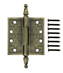 4 X 4 Inch Solid Brass Ornate Finial Style Hinge Antique Brass Finish
