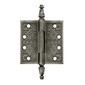 4 X 4 Inch Solid Brass Ornate Finial Style Hinge Antique Nickel Finish