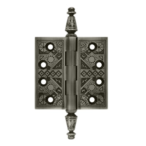 3 1/2 X 3 1/2 Inch Solid Brass Ornate Finial Style Hinge (Antique Nickel Finish)