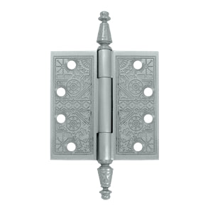 4 X 4 Inch Solid Brass Ornate Finial Style Hinge (Brushed Chrome Finish)
