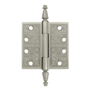 DELTANA 4 X 4 Inch Solid Brass Ornate Finial Style Hinge (Brushed Nickel Finish)