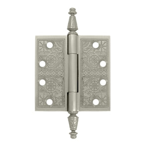 4 X 4 Inch Solid Brass Ornate Finial Style Hinge (Brushed Nickel Finish)