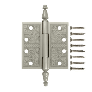 DELTANA 4 X 4 Inch Solid Brass Ornate Finial Style Hinge (Brushed Nickel Finish)