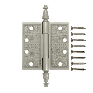 4 X 4 Inch Solid Brass Ornate Finial Style Hinge (Brushed Nickel Finish)
