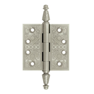3 1/2 X 3 1/2 Inch Solid Brass Ornate Finial Style Hinge (Brushed Nickel Finish)
