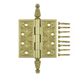 3 1/2 X 3 1/2 Inch Solid Brass Ornate Finial Style Hinge (Polished Brass Finish)