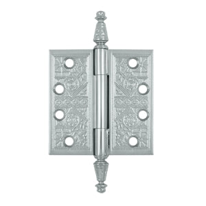 4 X 4 Inch Solid Brass Ornate Finial Style Hinge (Polished Chrome Finish)