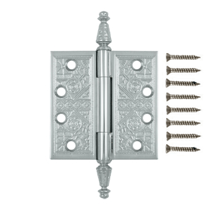 DELTANA 4 X 4 Inch Solid Brass Ornate Finial Style Hinge (Polished Chrome Finish)