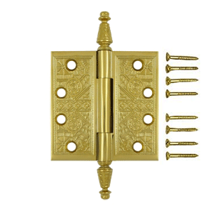 DELTANA 4 X 4 Inch Solid Brass Ornate Finial Style Hinge (PVD Polished Brass Finish)