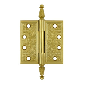 4 X 4 Inch Solid Brass Ornate Finial Style Hinge (PVD Polished Brass Finish)