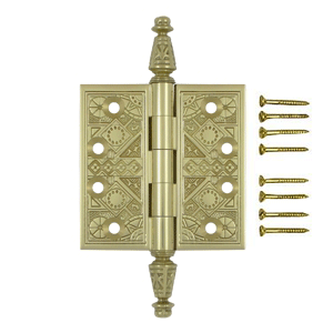 3 1/2 X 3 1/2 Inch Solid Brass Ornate Finial Style Hinge (Unlacquered Brass Finish)