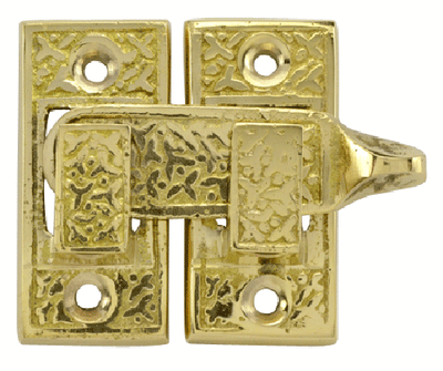 Solid Brass Rice Pattern Cabinet Latch (Lacquered Brass Finish)