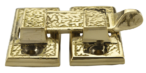 Solid Brass Rice Pattern Cabinet Latch (Lacquered Brass Finish)