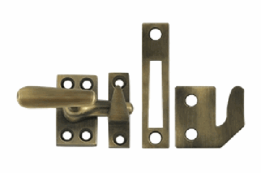 1 5/8 Inch Solid Brass Window Lock Casement Fastener (Antique Brass Finish)