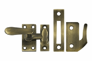 2 1/16 Inch Solid Brass Window Lock Casement Fastener (Antique Brass Finish)